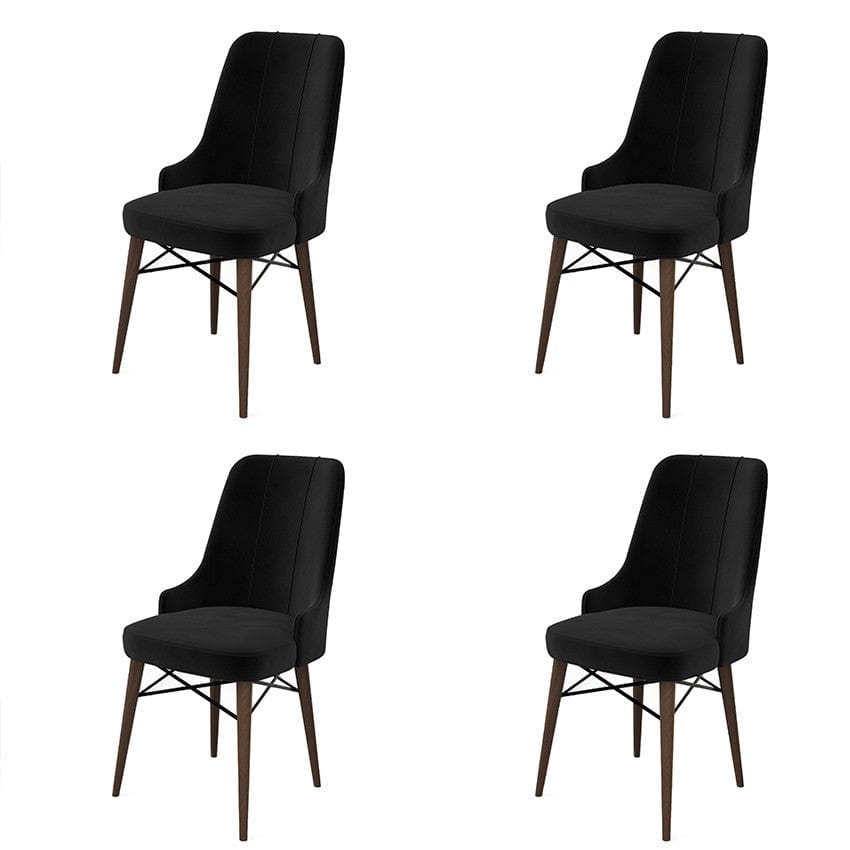 Asir Set 4 scaune tapitate cu stofa si picioare metalice, Pare Negru / Maro, l46xA46xH94 cm