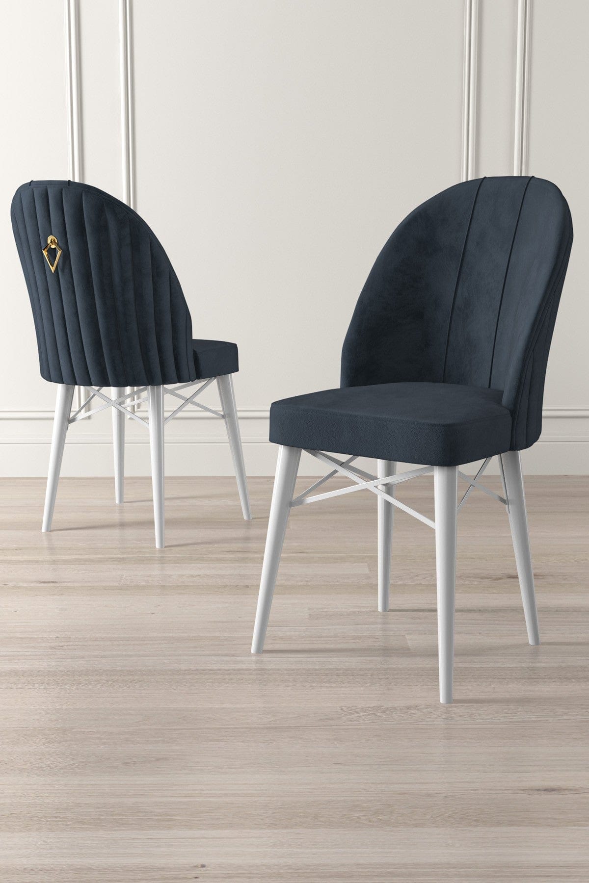 Set 4 scaune tapitate cu stofa si picioare metalice, Ritim Antracit / Alb, l44xA42xH96 cm (1)