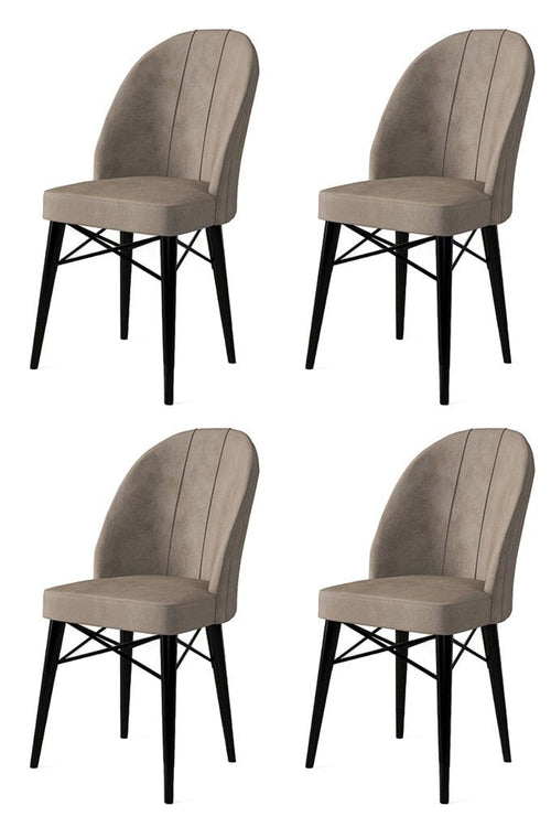 Asir Set 4 scaune tapitate cu stofa si picioare metalice, Ritim Cappuccino / Negru, l44xA42xH96 cm