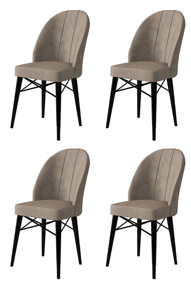 Asir Set 4 scaune tapitate cu stofa si picioare metalice, Ritim Cappuccino / Negru, l44xA42xH96 cm