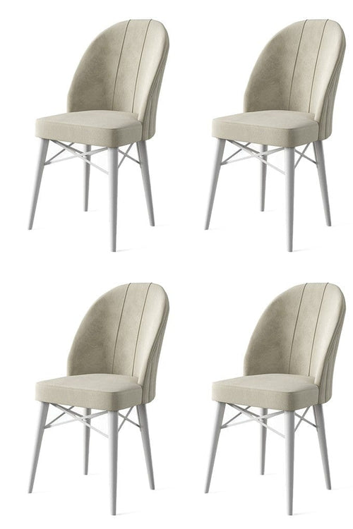Set 4 scaune tapitate cu stofa si picioare metalice, Ritim Crem / Alb, l44xA42xH96 cm