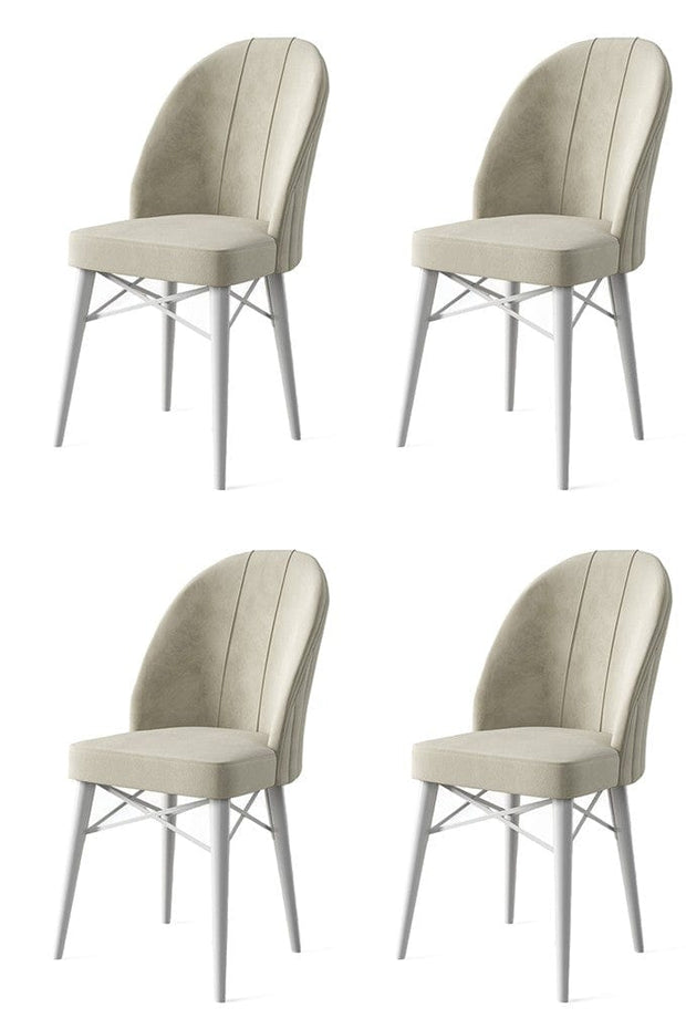 Set 4 scaune tapitate cu stofa si picioare metalice, Ritim Crem / Alb, l44xA42xH96 cm