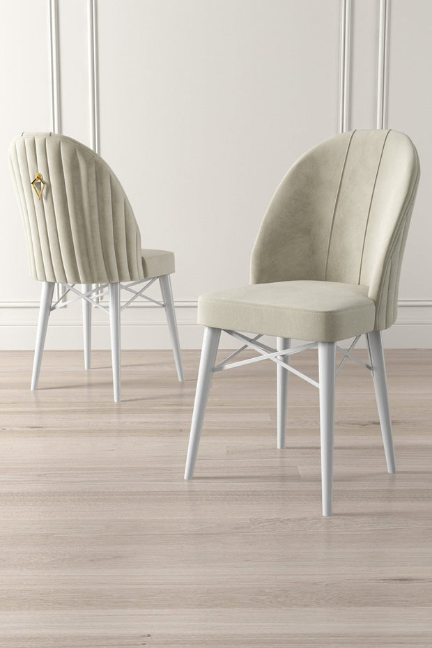 Set 4 scaune tapitate cu stofa si picioare metalice, Ritim Crem / Alb, l44xA42xH96 cm (1)
