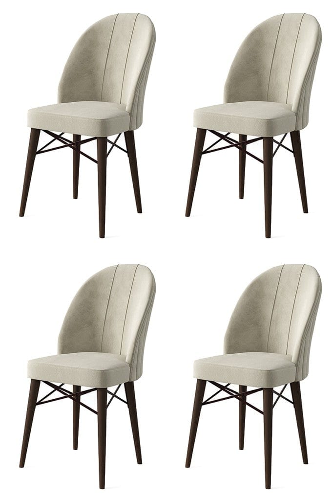 Set 4 scaune tapitate cu stofa si picioare metalice, Ritim Crem / Maro, l44xA42xH96 cm