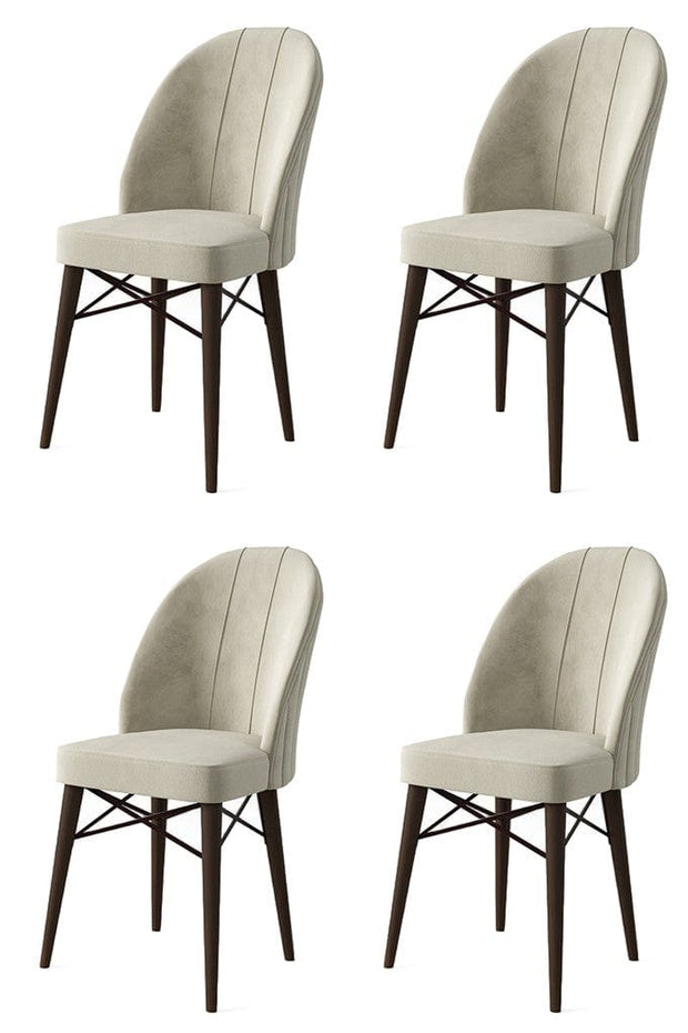 Set 4 scaune tapitate cu stofa si picioare metalice, Ritim Crem / Maro, l44xA42xH96 cm