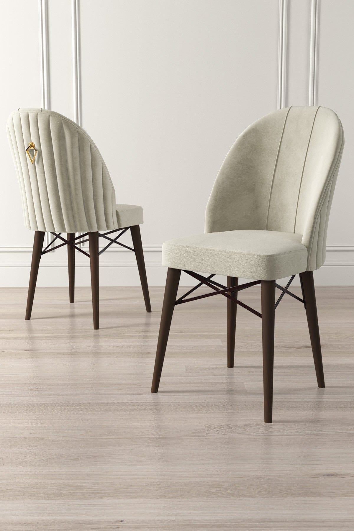 Set 4 scaune tapitate cu stofa si picioare metalice, Ritim Crem / Maro, l44xA42xH96 cm (1)