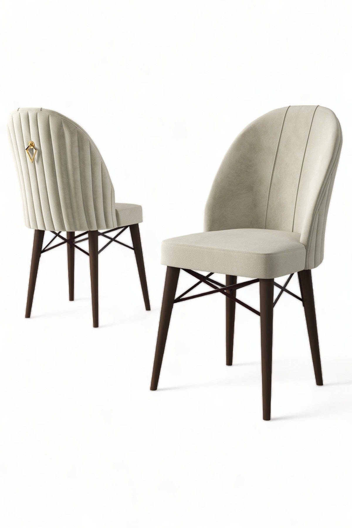 Set 4 scaune tapitate cu stofa si picioare metalice, Ritim Crem / Maro, l44xA42xH96 cm (2)