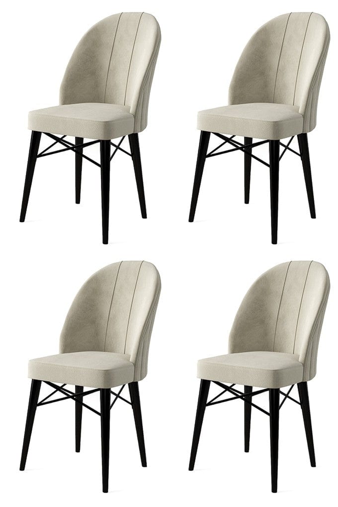 Asir Set 4 scaune tapitate cu stofa si picioare metalice, Ritim Crem / Negru, l44xA42xH96 cm