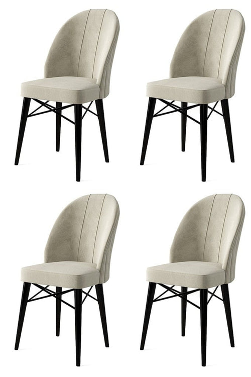 Asir Set 4 scaune tapitate cu stofa si picioare metalice, Ritim Crem / Negru, l44xA42xH96 cm