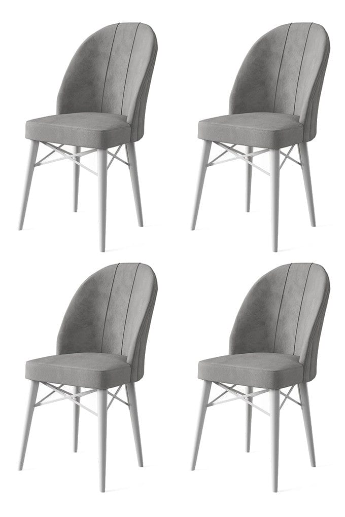 Asir Set 4 scaune tapitate cu stofa si picioare metalice, Ritim Gri / Alb, l44xA42xH96 cm