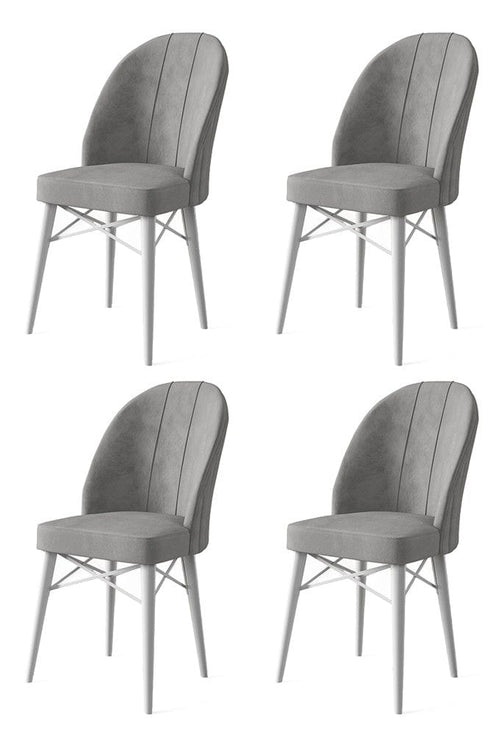 Asir Set 4 scaune tapitate cu stofa si picioare metalice, Ritim Gri / Alb, l44xA42xH96 cm