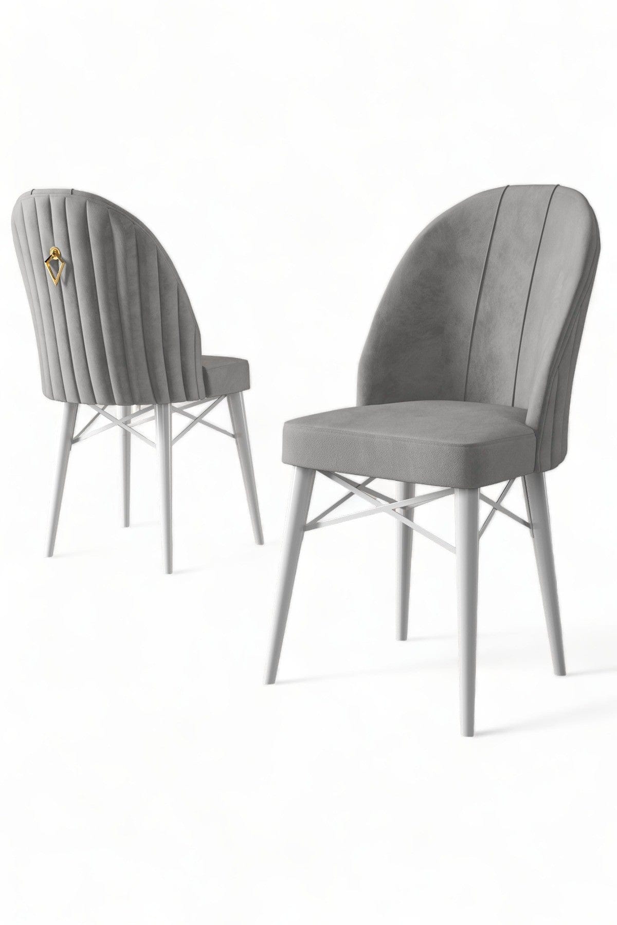 Set 4 scaune tapitate cu stofa si picioare metalice, Ritim Gri / Alb, l44xA42xH96 cm (2)