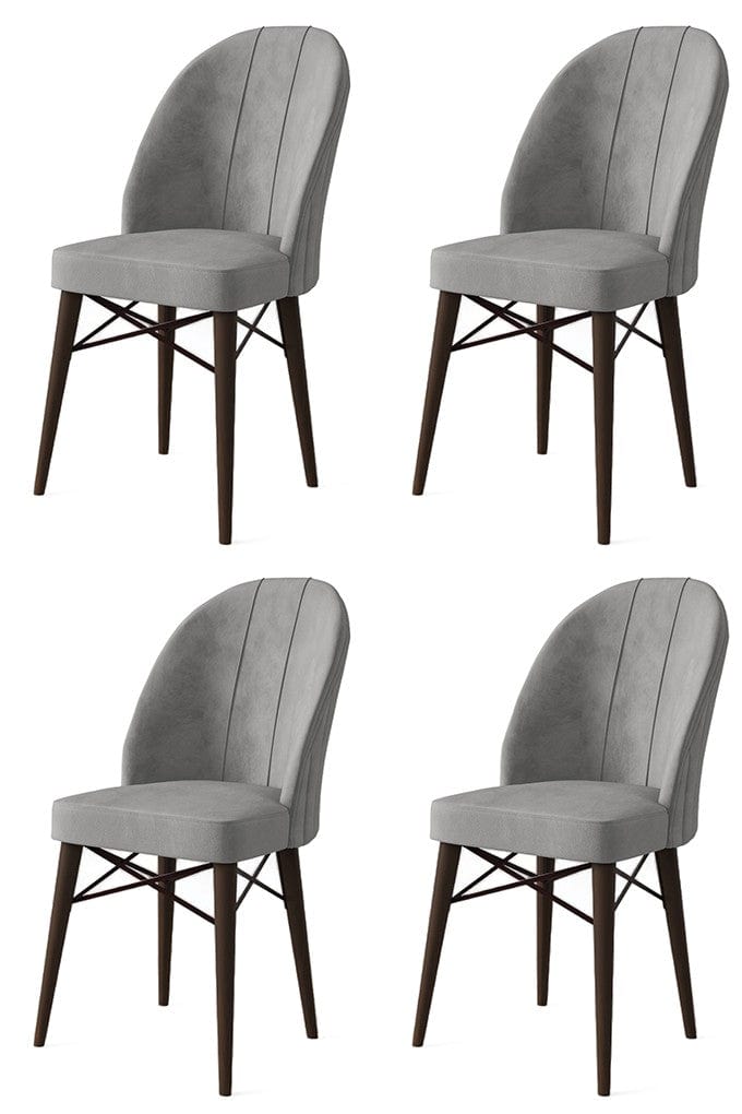 Set 4 scaune tapitate cu stofa si picioare metalice, Ritim Gri / Maro, l44xA42xH96 cm