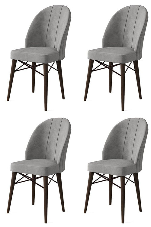 Set 4 scaune tapitate cu stofa si picioare metalice, Ritim Gri / Maro, l44xA42xH96 cm