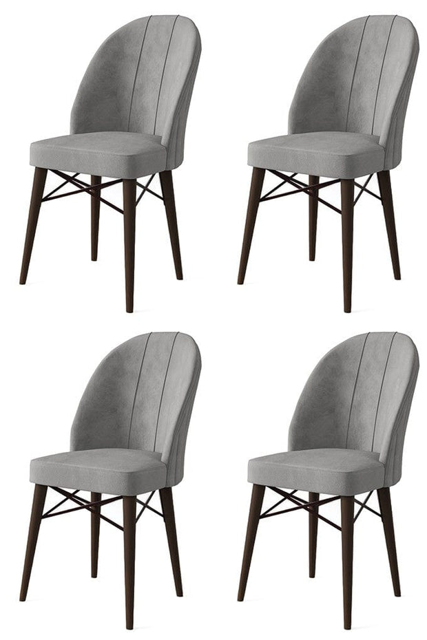 Set 4 scaune tapitate cu stofa si picioare metalice, Ritim Gri / Maro, l44xA42xH96 cm