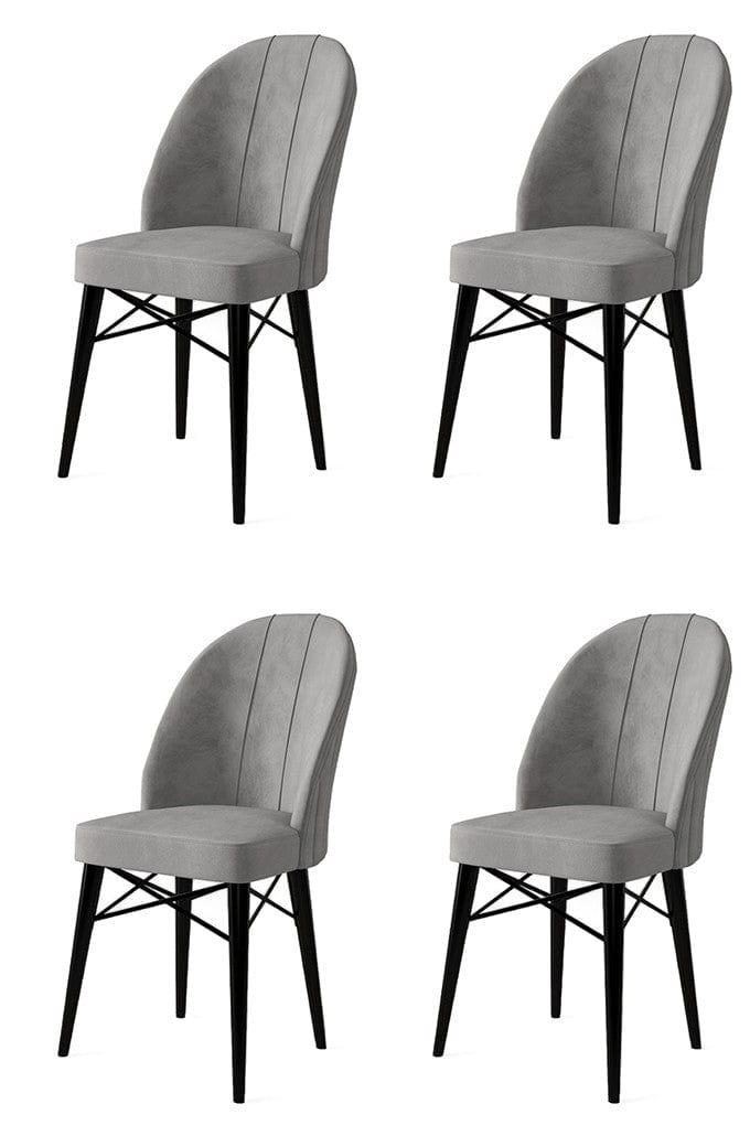 Asir Set 4 scaune tapitate cu stofa si picioare metalice, Ritim Gri / Negru, l44xA42xH96 cm