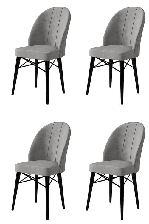 Asir Set 4 scaune tapitate cu stofa si picioare metalice, Ritim Gri / Negru, l44xA42xH96 cm
