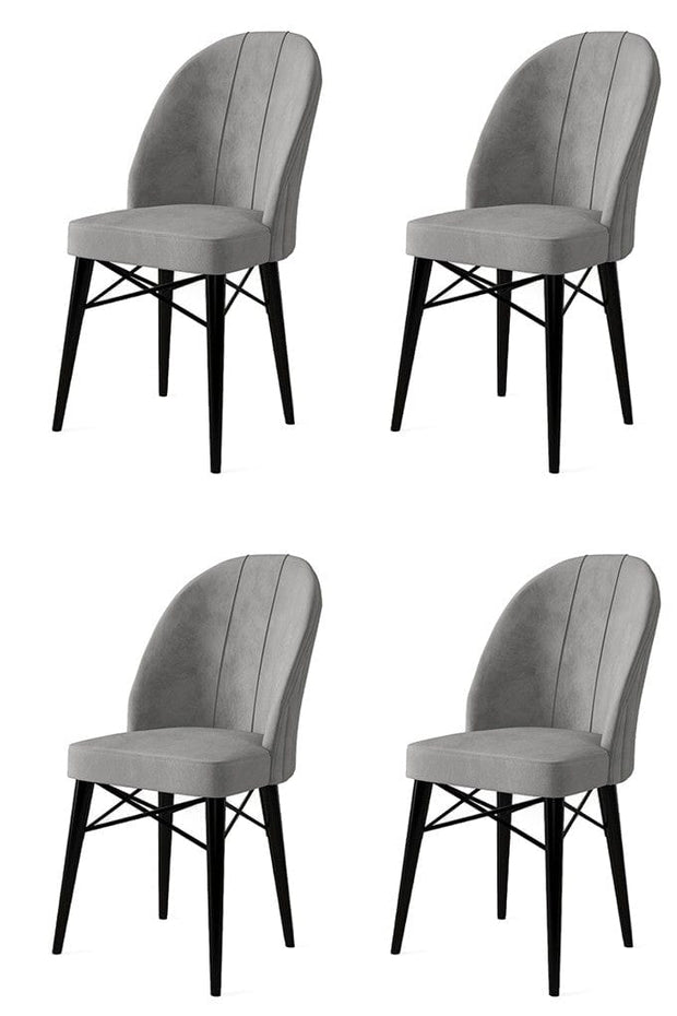 Asir Set 4 scaune tapitate cu stofa si picioare metalice, Ritim Gri / Negru, l44xA42xH96 cm