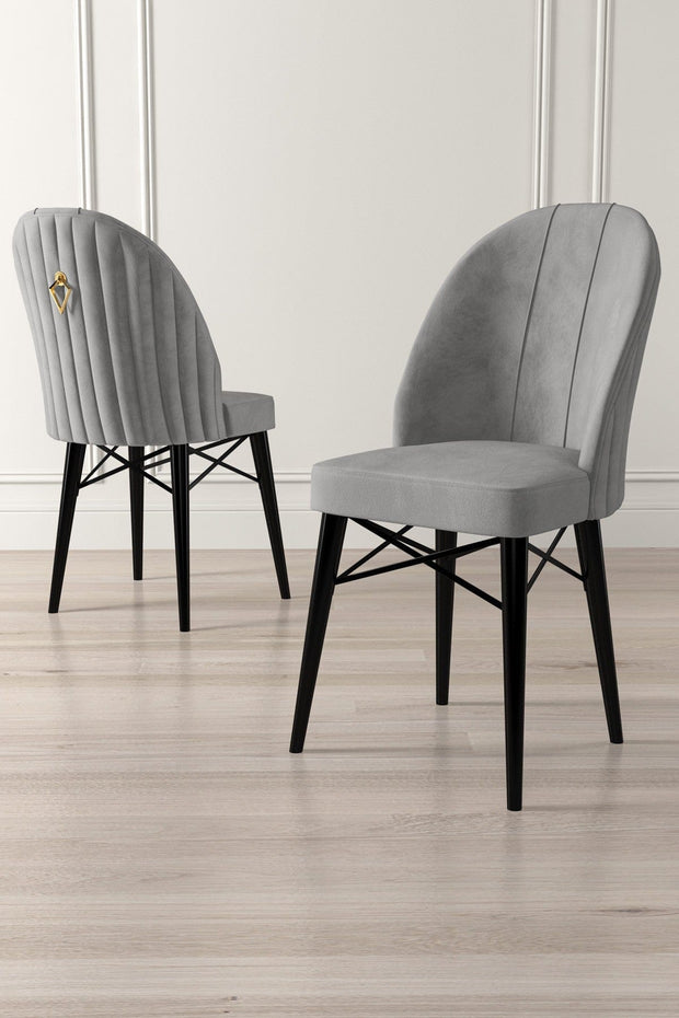 Asir Set 4 scaune tapitate cu stofa si picioare metalice, Ritim Gri / Negru, l44xA42xH96 cm