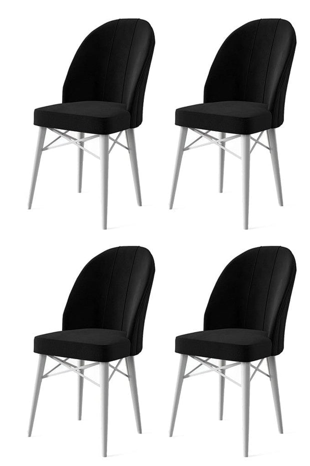 Set 4 scaune tapitate cu stofa si picioare metalice, Ritim Negru / Alb, l44xA42xH96 cm