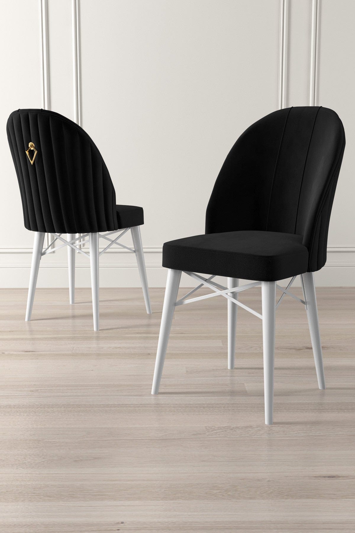 Set 4 scaune tapitate cu stofa si picioare metalice, Ritim Negru / Alb, l44xA42xH96 cm (1)