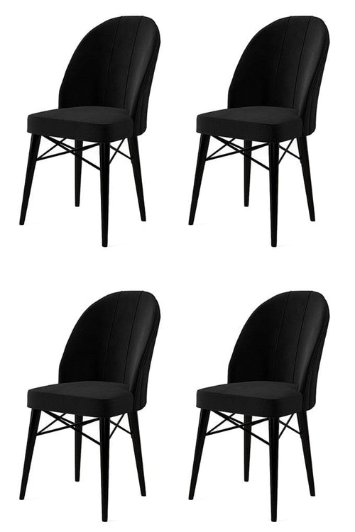 Set 4 scaune tapitate cu stofa si picioare metalice, Ritim Negru, l44xA42xH96 cm