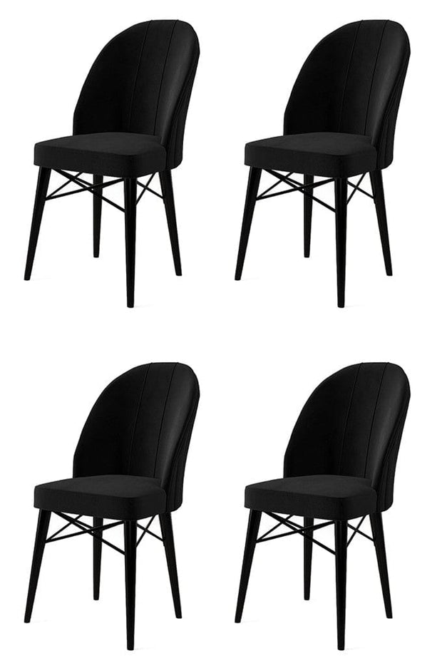 Set 4 scaune tapitate cu stofa si picioare metalice, Ritim Negru, l44xA42xH96 cm