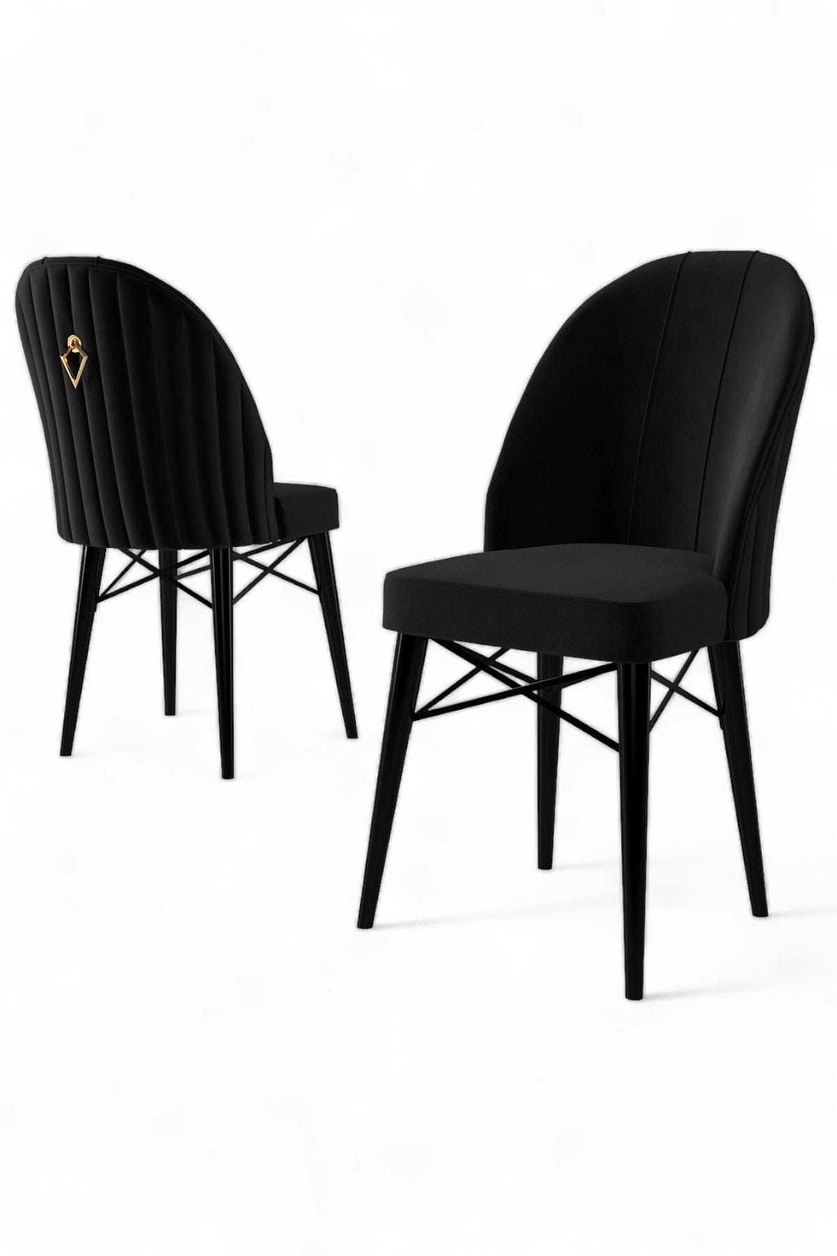 Set 4 scaune tapitate cu stofa si picioare metalice, Ritim Negru, l44xA42xH96 cm (2)