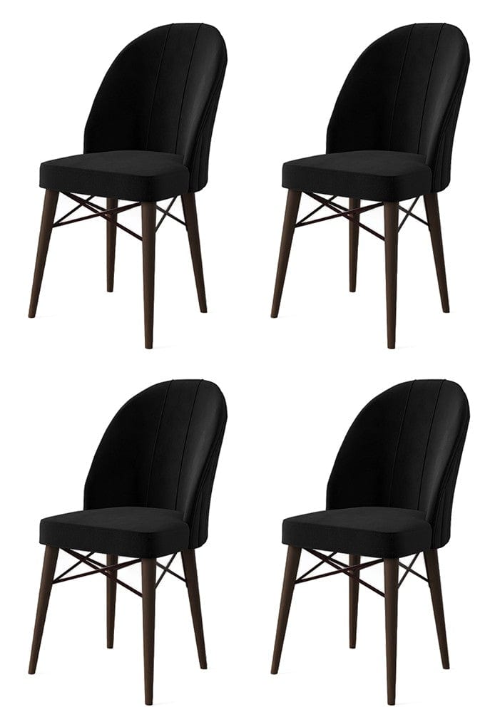 Set 4 scaune tapitate cu stofa si picioare metalice, Ritim Negru / Maro, l44xA42xH96 cm