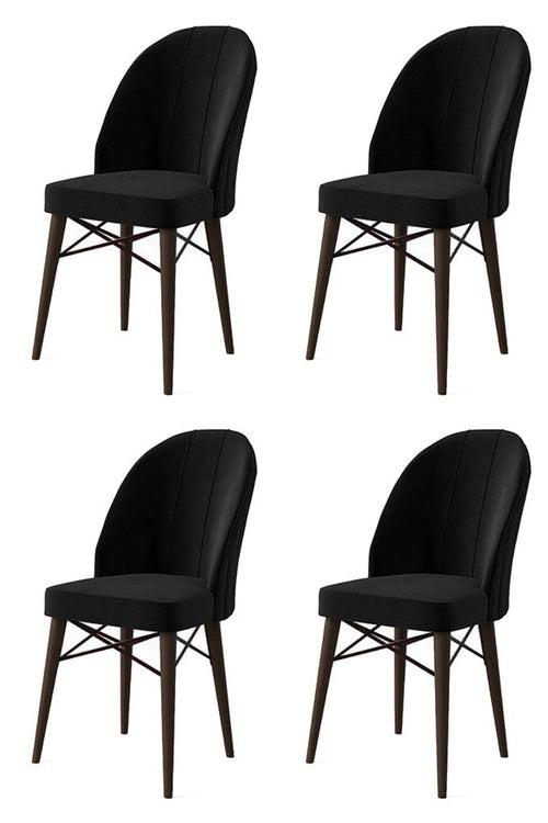 Set 4 scaune tapitate cu stofa si picioare metalice, Ritim Negru / Maro, l44xA42xH96 cm