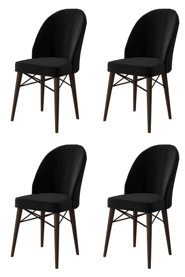 Set 4 scaune tapitate cu stofa si picioare metalice, Ritim Negru / Maro, l44xA42xH96 cm