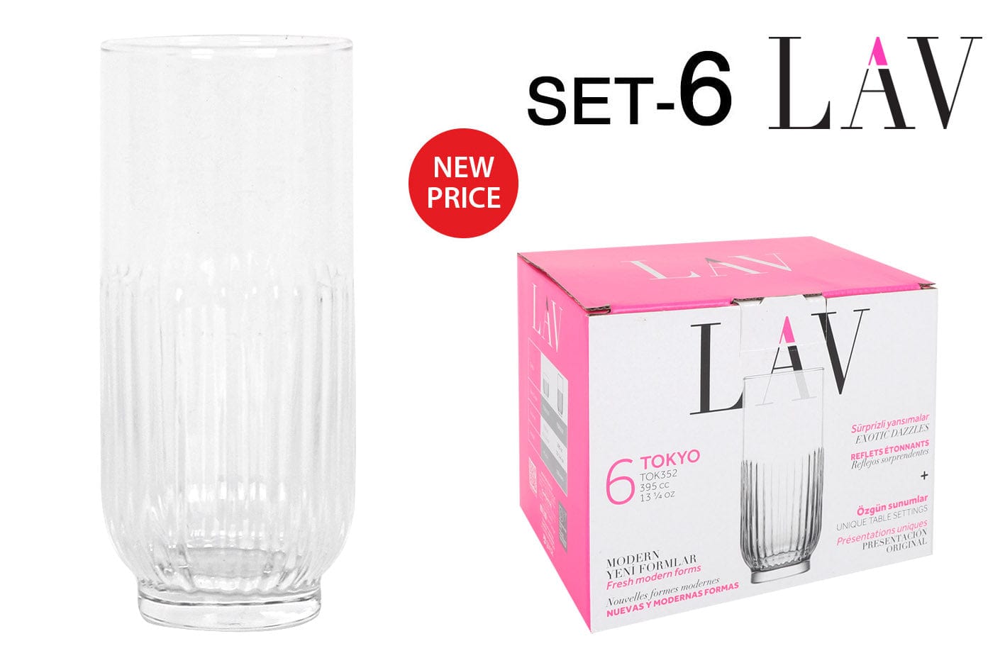 Set 6 pahare din sticla, Tokyo Transparent, 395 ml