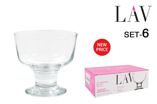 Set 6 pahare pentru inghetata din sticla, Destina Transparent, 280 ml