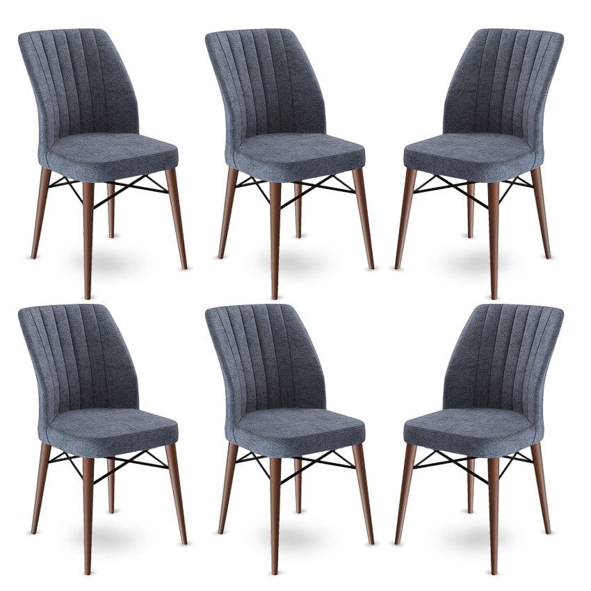 Set 6 scaune tapitate cu stofa si picioare metalice, Flex Antracit / Maro, l45xA42xH93 cm