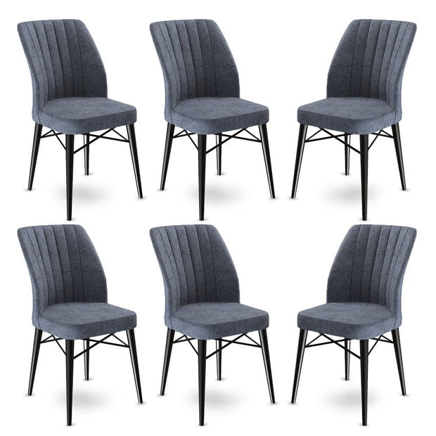 Set 6 scaune tapitate cu stofa si picioare metalice, Flex Antracit / Negru, l45xA42xH93 cm