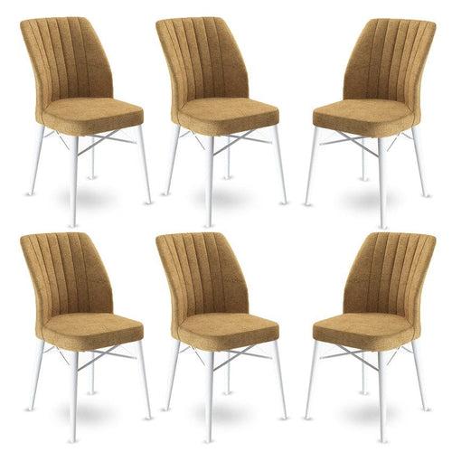 Set 6 scaune tapitate cu stofa si picioare metalice, Flex Cappuccino / Alb, l45xA42xH93 cm