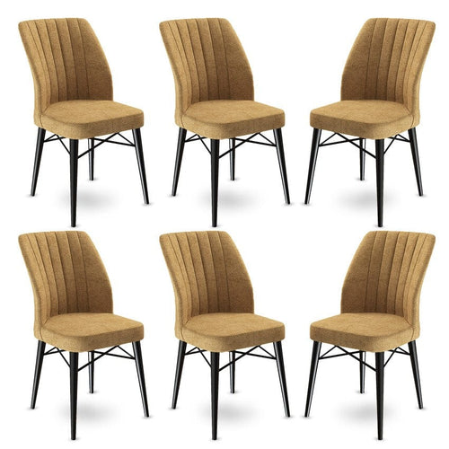 Set 6 scaune tapitate cu stofa si picioare metalice, Flex Cappuccino / Negru, l45xA42xH93 cm