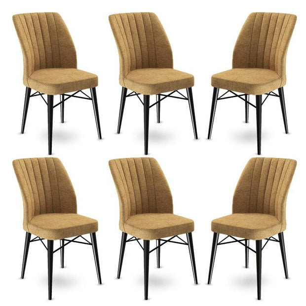 Set 6 scaune tapitate cu stofa si picioare metalice, Flex Cappuccino / Negru, l45xA42xH93 cm