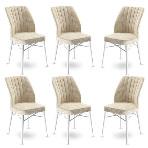 Set 6 scaune tapitate cu stofa si picioare metalice, Flex Crem / Alb, l45xA42xH93 cm