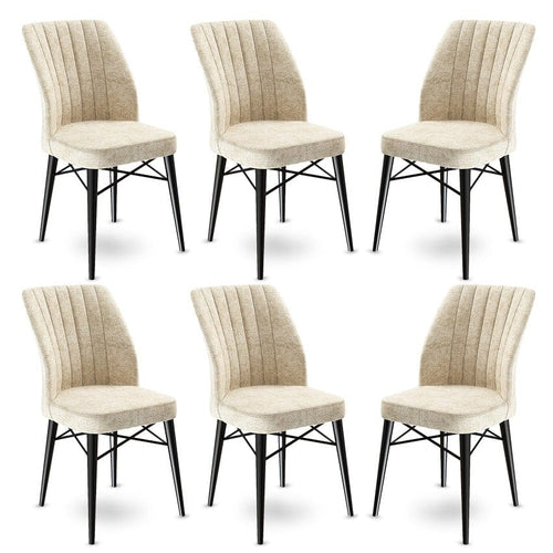 Set 6 scaune tapitate cu stofa si picioare metalice, Flex Crem / Negru, l45xA42xH93 cm
