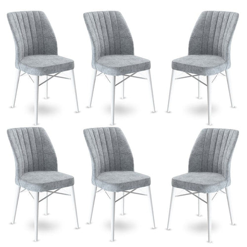 Set 6 scaune tapitate cu stofa si picioare metalice, Flex Gri / Alb, l45xA42xH93 cm