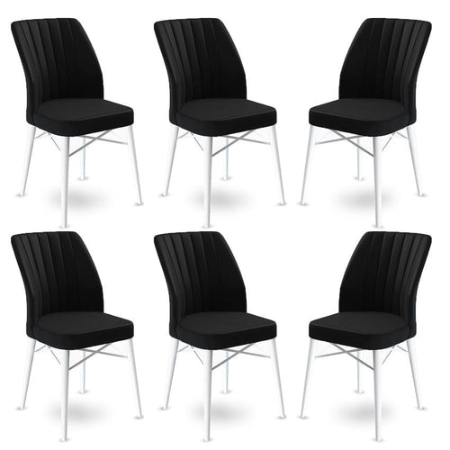 Set 6 scaune tapitate cu stofa si picioare metalice, Flex Negru / Alb, l45xA42xH93 cm