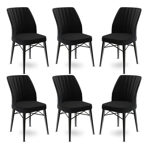 Set 6 scaune tapitate cu stofa si picioare metalice, Flex Negru, l45xA42xH93 cm
