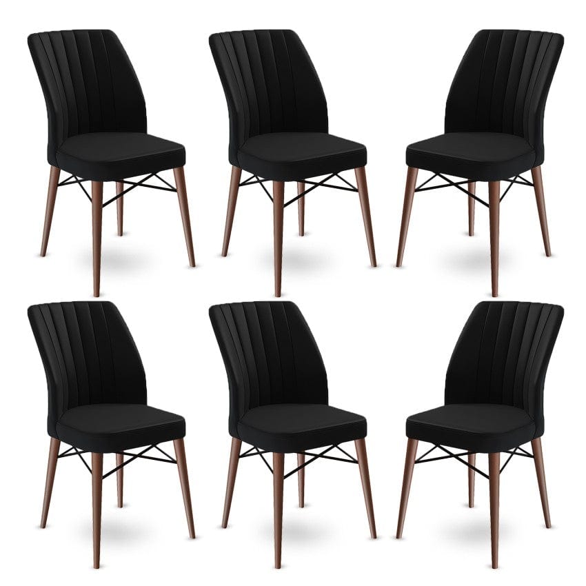 Set 6 scaune tapitate cu stofa si picioare metalice, Flex Negru / Maro, l45xA42xH93 cm