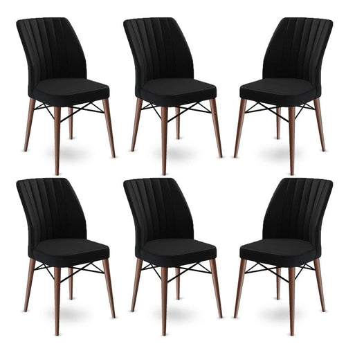 Set 6 scaune tapitate cu stofa si picioare metalice, Flex Negru / Maro, l45xA42xH93 cm