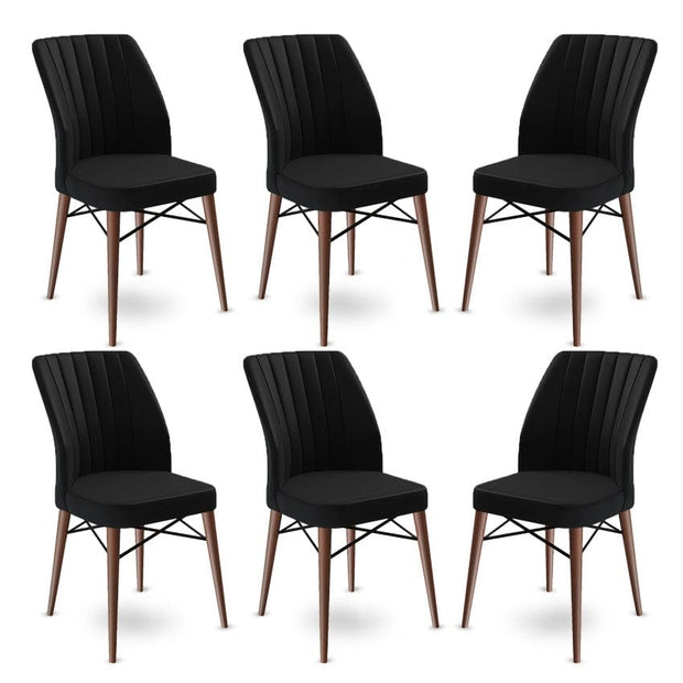 Set 6 scaune tapitate cu stofa si picioare metalice, Flex Negru / Maro, l45xA42xH93 cm