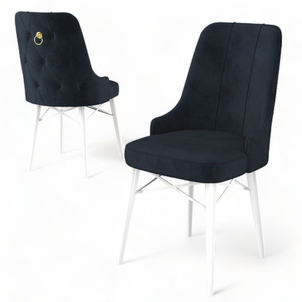 Set 6 scaune tapitate cu stofa si picioare metalice, Pare Antracit / Alb, l46xA46xH94 cm (2)