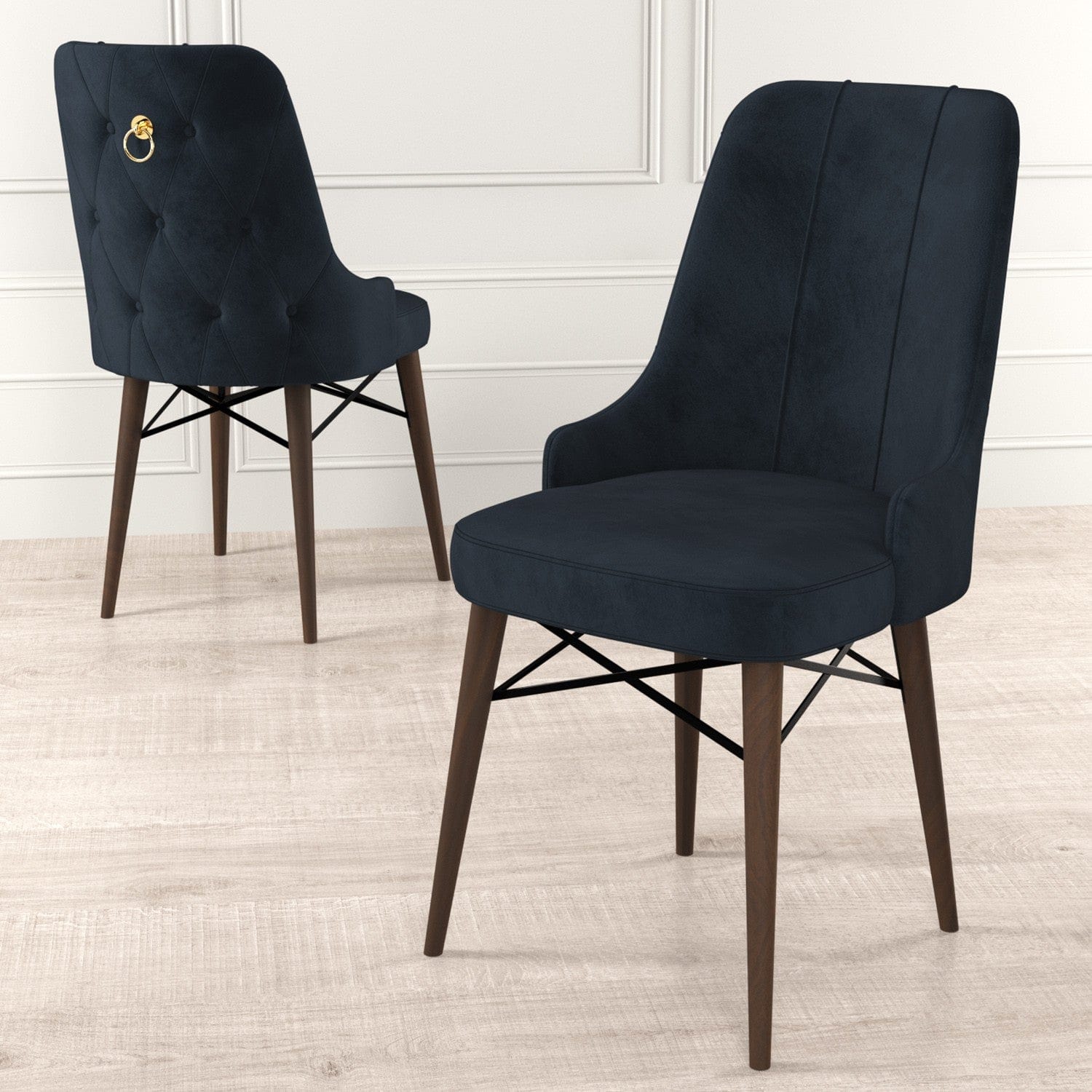 Set 6 scaune tapitate cu stofa si picioare metalice, Pare Antracit / Maro, l46xA46xH94 cm (1)