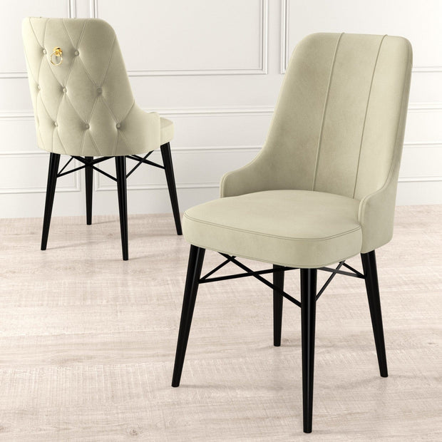 Set 6 scaune tapitate cu stofa si picioare metalice, Pare Crem / Negru, l46xA46xH94 cm (1)