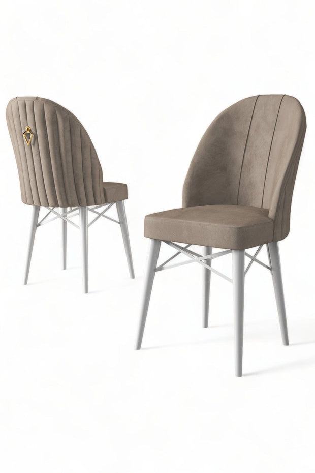 Asir Set 6 scaune tapitate cu stofa si picioare metalice, Ritim Cappuccino / Alb, l44xA42xH96 cm